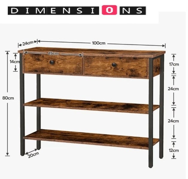 Modcraft Rustic Brown Console Table with 2 Drawers – Industrial Hallway Table Sofa Side Table with Storage