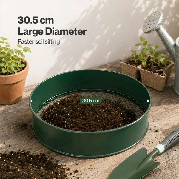 Lambu Garden Sieve Soil Sifter Set Metal 4 Mesh Inserts Shovel Hoe for Pots Green
