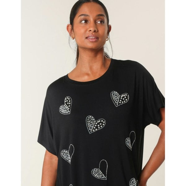 Blue Vanilla Round Neck Diamante Heart Detailing T-Shirt