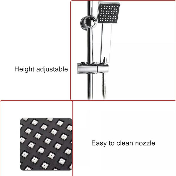 Havendro Large Shower Kit Twin Head Waterfall Chrome Adjust Riser Rail Chrome Square Set