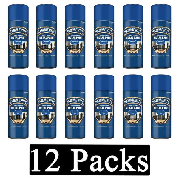 Hammerite 12X Hammerite Smooth Blue Spray Paint 400ml