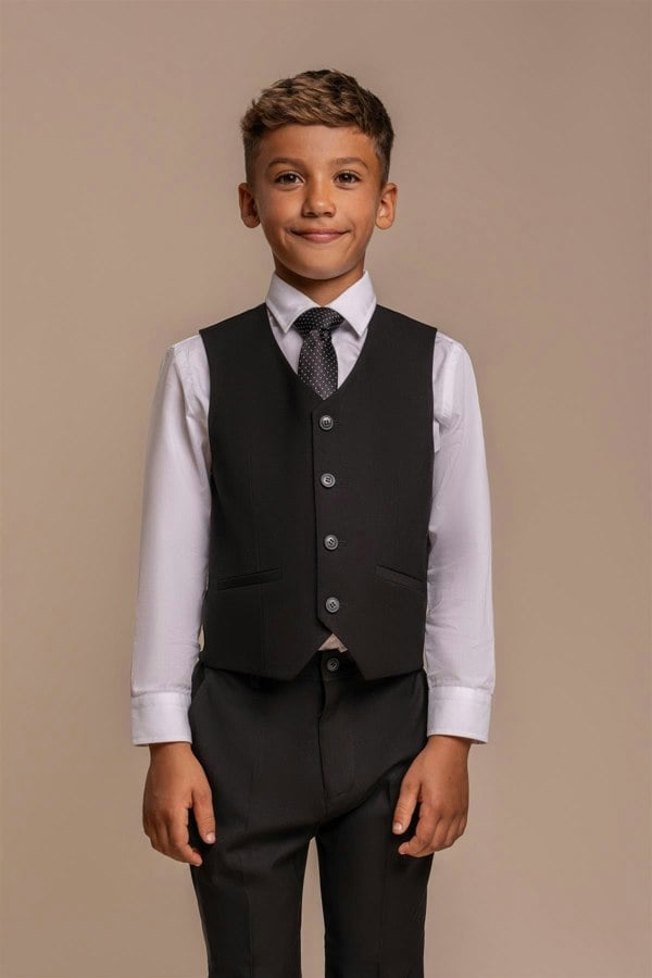 Boys Marco Black Waistcoat Front