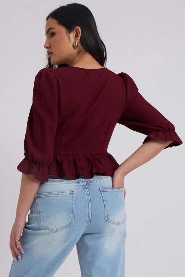 Urban Bliss Collette Burgundy U Bar Empire Peplum Top