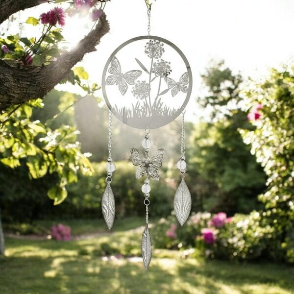 EDH Door Hardware Butterfly Stainless Steel Hanging Dreamcatcher – 59cm x 18cm | Elegant Wind Spinner for Indoor & Outdoor Use