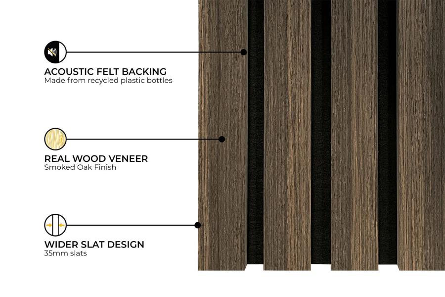 Fuse Acoustic Wooden Wall Panel in Smoked Oak, 1.2m x 0.6m