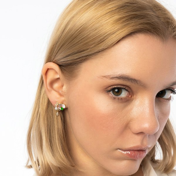 Spero London Pansy Violet Floral Earring in Sterling Silver