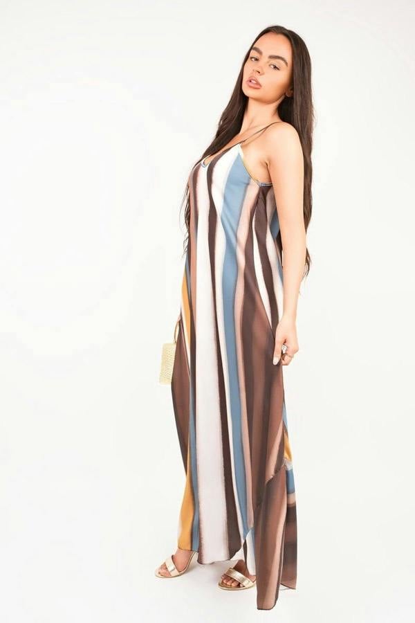 Naela Strappy Printed Maxi Dress - Brown