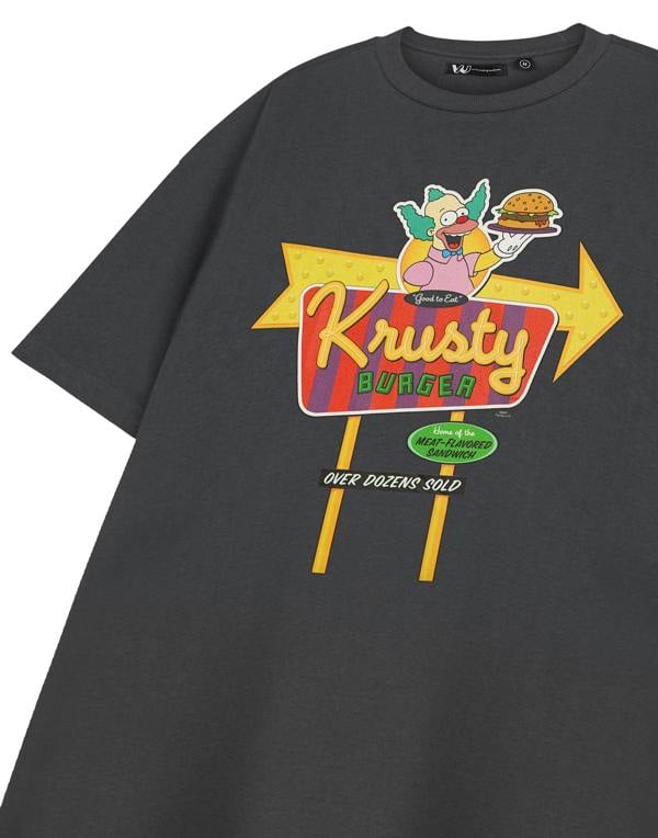 The Simpsons Mens Grey Krusty Burger Short Sleeved T-Shirt