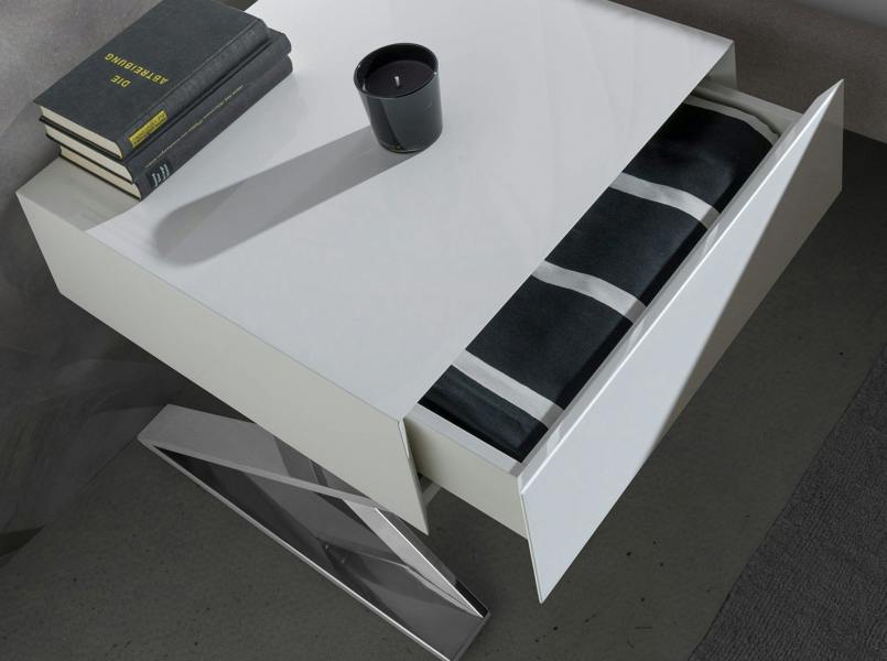 Angel Cerdá Bedside Table White Wood and Chromed Steel 7007