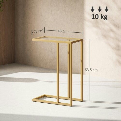 Wyld Haus Ramise Gold Metal And Glass Slim C Shaped Side Table