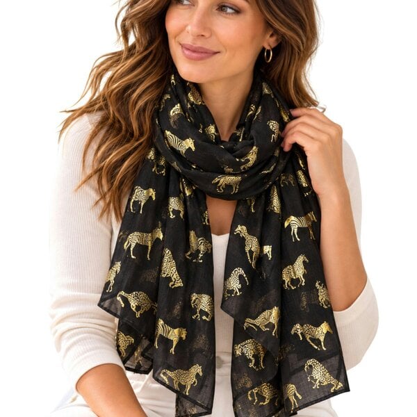 Love EMVY Lightweight Animal Print Scarf for Women – Tiger, Zebra & Leopard Design - Black