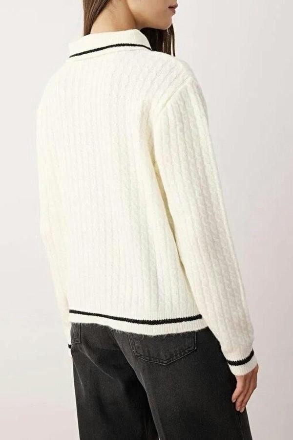 WOVCOR Polo Collar Soft Textured Knit Sweater