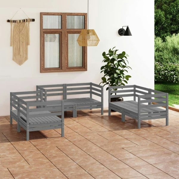 Berkfield 6 Piece Garden Lounge Set Grey Solid Pinewood