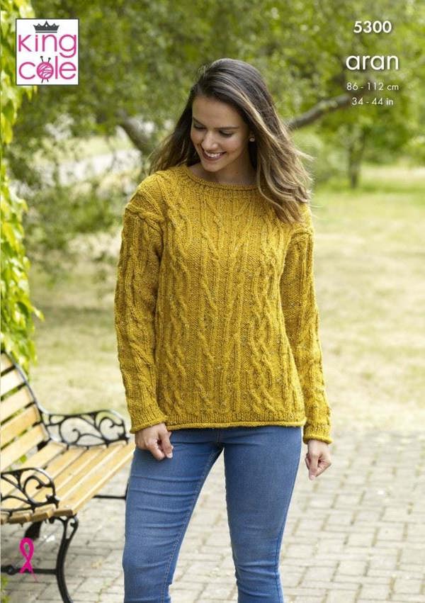 King Cole Big Value Aran Knitting Pattern 5300, Cardigans, Sweaters for Women, 34 - 44 Inches