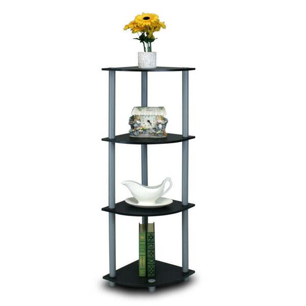 WALPLUS Modern /GY Turn-N-Tube 4-Tier Corner Display Rack Multipurpose Shelving Unit, Black/Grey for Entryway - SKU 12078BK