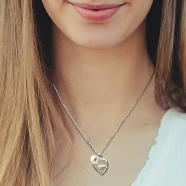 Aye Do Gifts Personalised Script Heart Necklace & Pearl