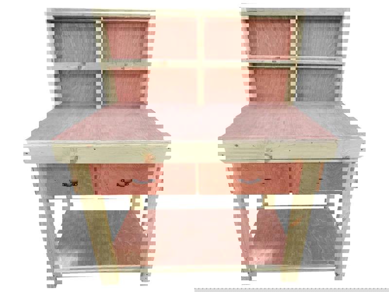 Wooden eucalyptus Top Workbench – Durable Tool Cabinet with Drawers and Back Panel, Ideal for Dry Indoor Spaces Such as Garages, Workshops, and Studios.