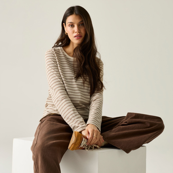 Regatta Womens Federica Stripe Long-Sleeved T-Shirt - Light Vanilla/Mocha