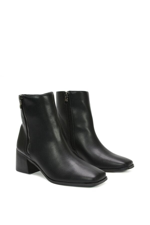 XY LONDON Square Toe Zip Up Mid Block Heel Ankle Booties