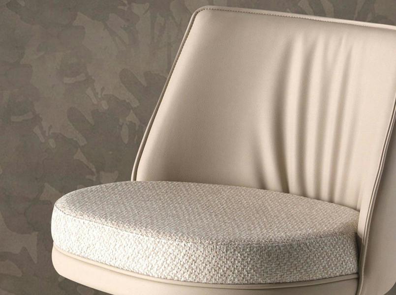 Angel Cerdá Swivel Stool in Cream Marbled Fabric and Cream Leatherette 4234