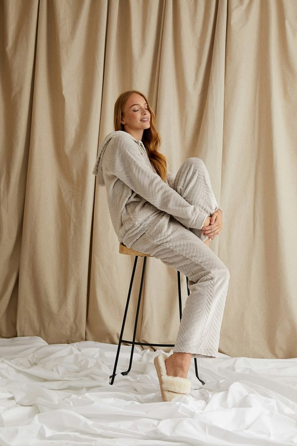Women's Cosy Chevron Lounge Suit in Almond from Pretty You London
