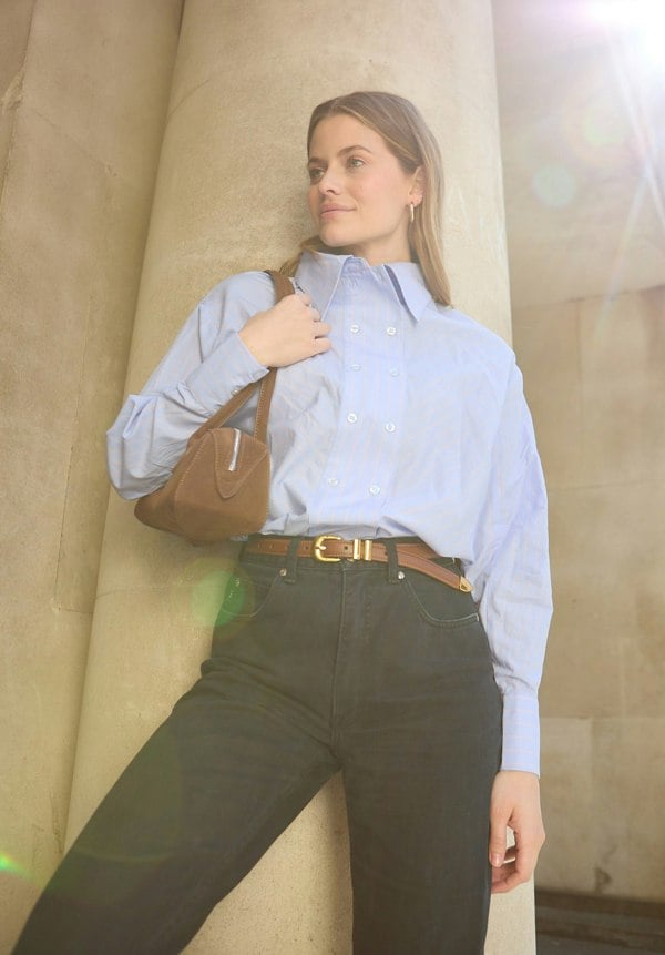 Dapper Double Placket Stripe Shirt In blue- image 5
