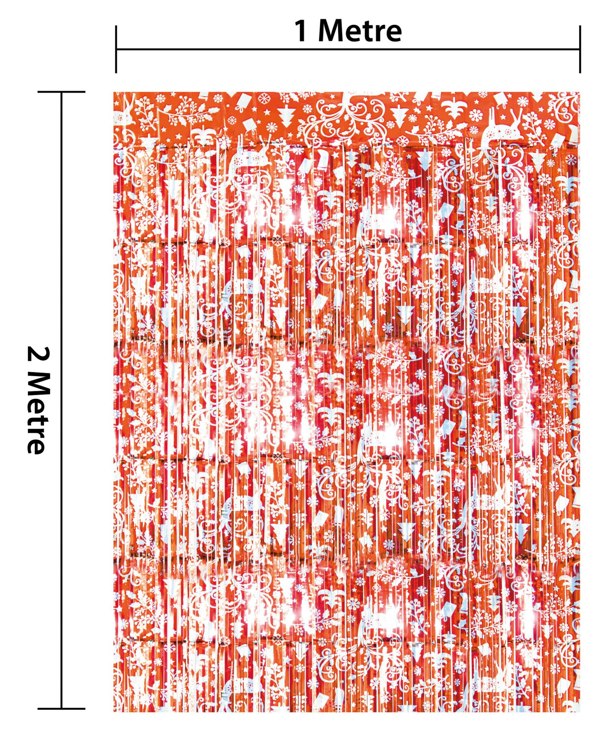 Cheetah Christmas Reindeer Tinsel Curtain, 2M x 1M Red