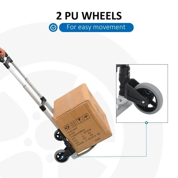 Sack cart with two front wheels carrying a stack of cardboard boxes