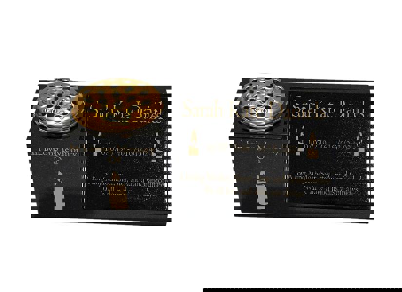 Memorials Direct Granite Memorial Vase and Plaque Combination – Candle Design, Solid Granite (16x6x6”) with Flower Pot Insert