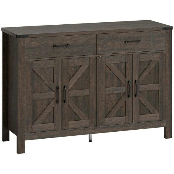 Kitchen Cupboard, Sideboard with 4 Doors, 2 Drawers and 2 Adjustable Shelves for Dining Room, Dark Brown