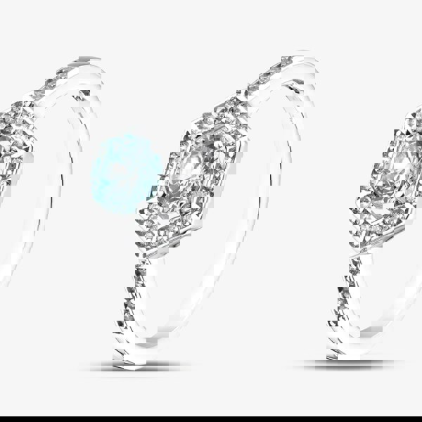 T. H. Baker Rhodium Plated Sterling Silver Light Blue & White Cubic Zirconia Hexagon Halo Ring 8.84.0921