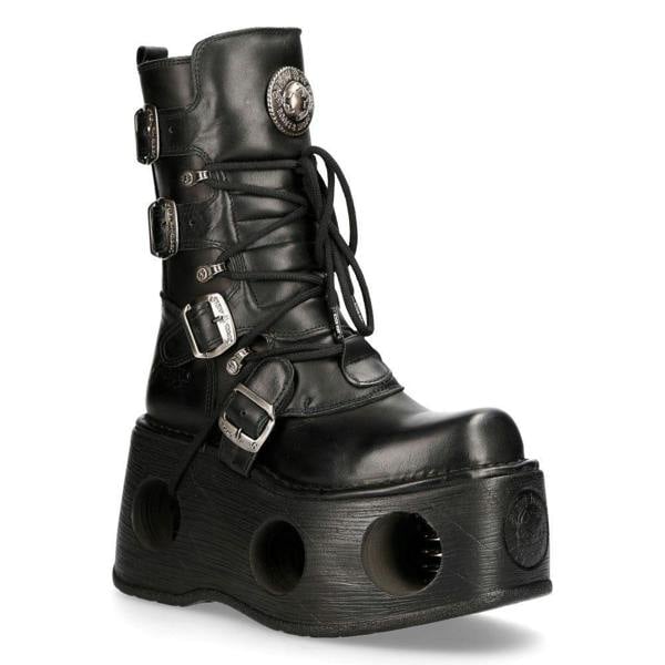 New Rock Metallic Black Leather Neptuno Gothic Boots-373-S2