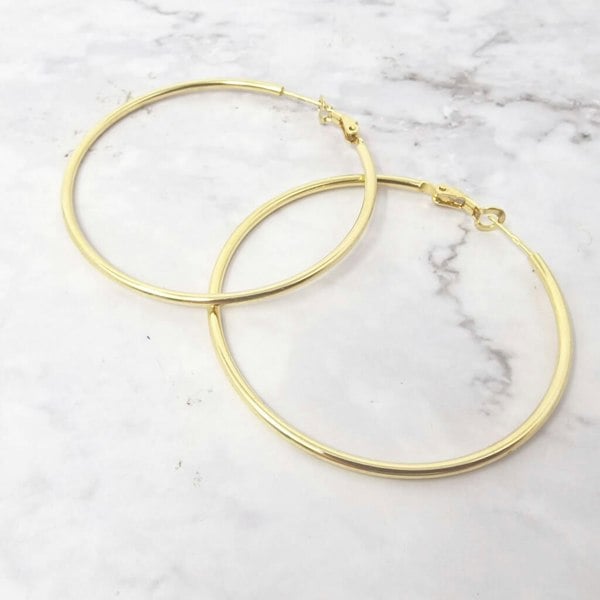 18ct Gold Plated 50mm Everyday Hoop Earrings