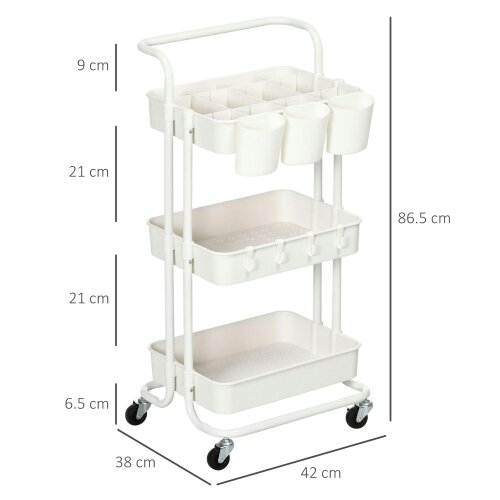 Wyld Haus Molole Seba Metal White 3 Tier Home Trolley With Handle And Wheels