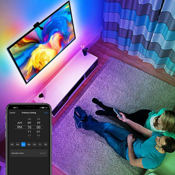 ENER-J RGBIC LED TV Backlight with Camera, 3.8m Smart LED Strip for 55-65 Inch TVs, WiFi & Bluetooth, Alexa Compatible, Music Sync