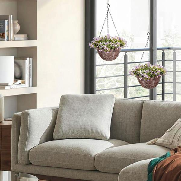 Wyld Haus Fito Set Of 2 Hanging Artificial Flower Baskets With Mixed Leaves And Blooms For Indoor Display