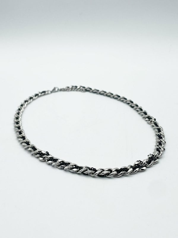 SVNX Silver and Black Coloured Woven Chain Necklace