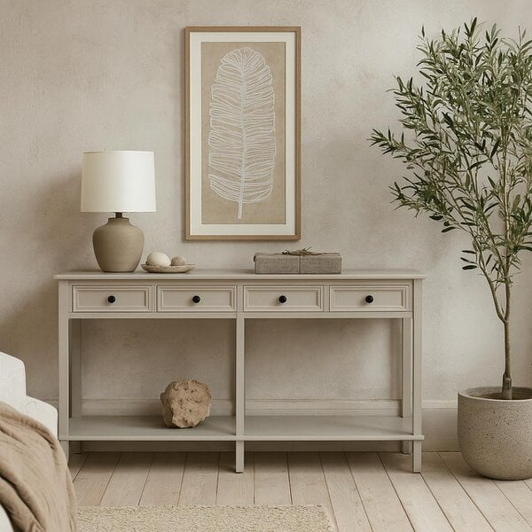 Wyld Haus Rochemaure White 4 Drawer Console Bottom Shelf