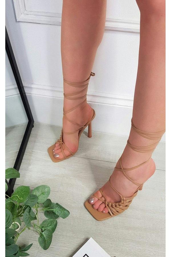 Kelly Faux Leather Lace Up High Heels - Mocha