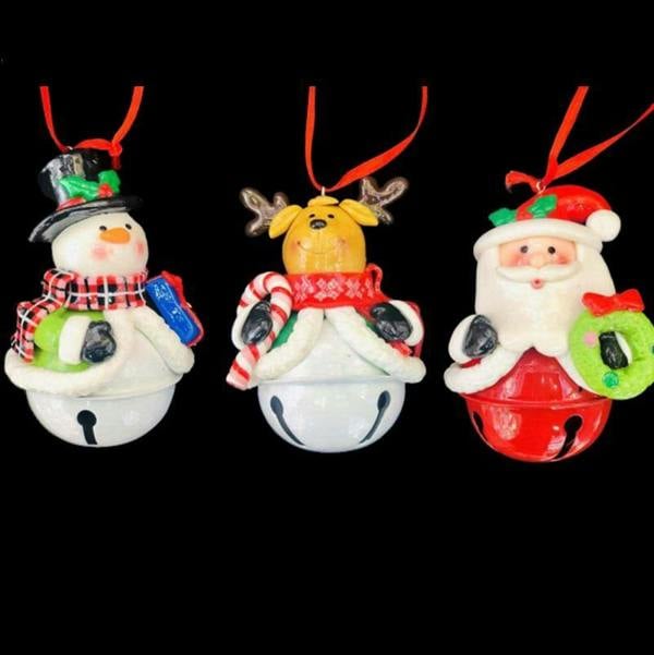 3pc Christmas Tree Hanging Decorations with Hand-Painted Ceramic Santa, Snowman and Reindeer image 1