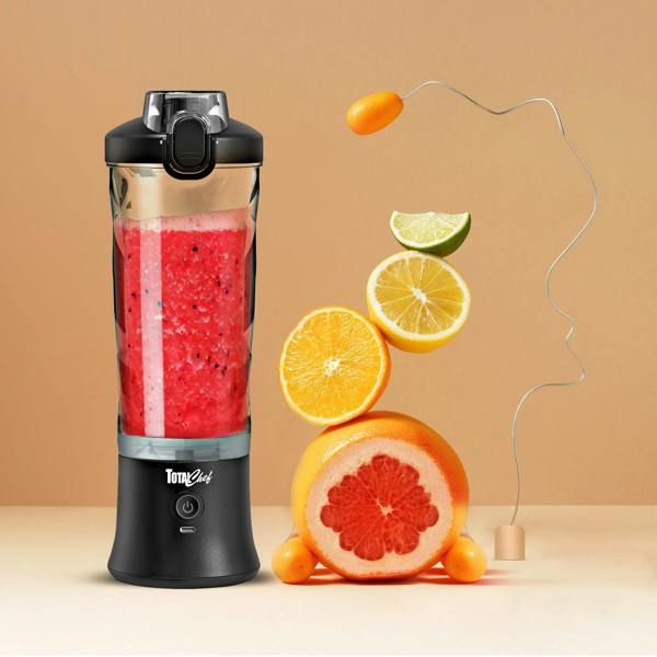 Total Chef 600ml Portable Blender USB Rechargeable Smoothie Maker for Shakes, Juices & Gym (Black)