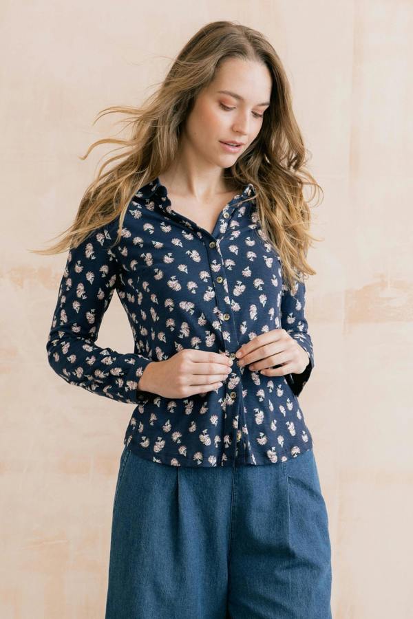 Lily & Me Bowbridge Printed Organic Cotton Jersey Shirt Navy