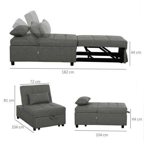 Wyld Haus Lulusa Kela Fabric Dark Grey 4 In One Convertible Single Sleeper Chair