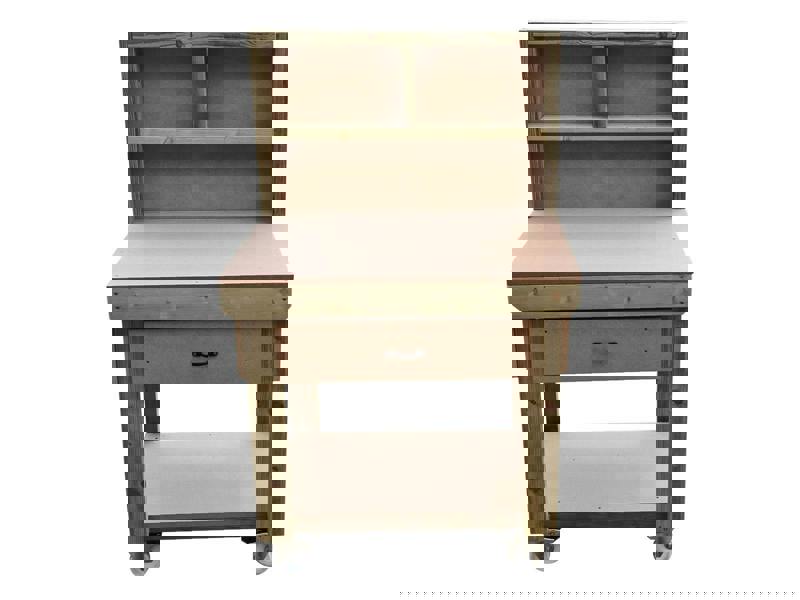 Wooden MDF Top Workbench – Mobile Tool Cabinet with Drawers, Back Panel and wheels, Ideal for Dry Indoor Spaces Such as Garages, Workshops, and Studios.