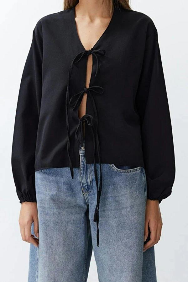 WOVCOR Woven Shirt with Front Tie Detail