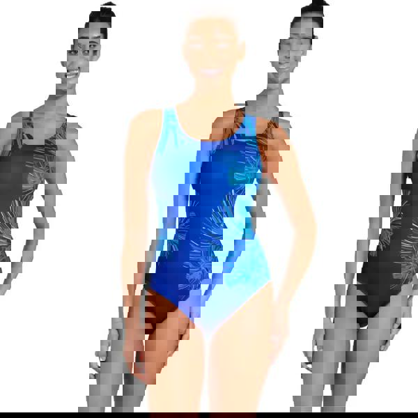 Zoggs Nautilus Scoopback Swimsuit in blue with teal floral pattern