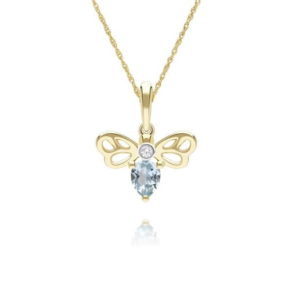Gemondo Honeycomb Art Nouveau Pear Shape Topaz and Diamond Bee Pendant Necklace in 9ct Yellow Gold