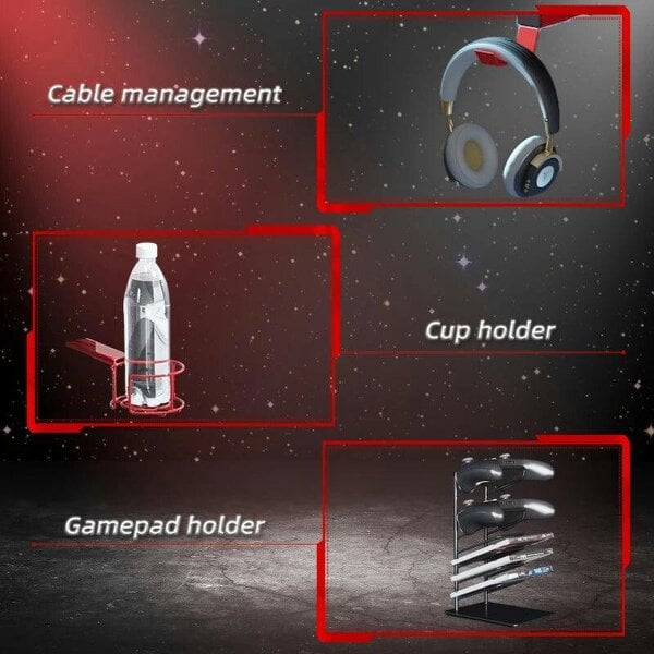 142 x 66 cm Gaming Desk, Carbon Fibre Covered Computer Desk, Gamer Workstation - Headphone Hook, Cup Holder & Gamepad Storage Rack