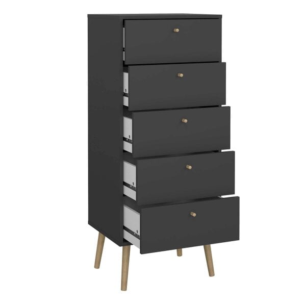 Wyld Haus Quietbloom Dark Grey Wooden Storage Chest 5 Drawers