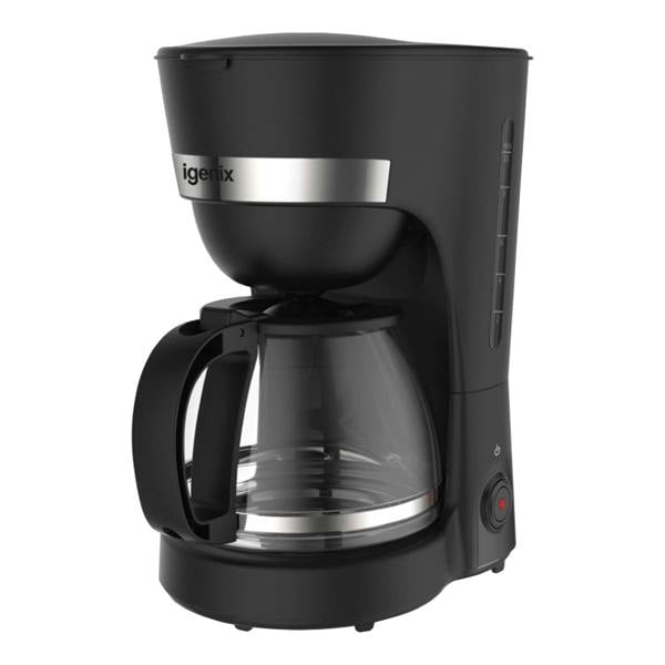 Igenix 1.25L Filter Coffee Maker – 750W, Anti-Drip, Keep Warm Function, Boil-Dry Protection, Dishwasher Safe Glass Carafe, IGCM01286B, Black